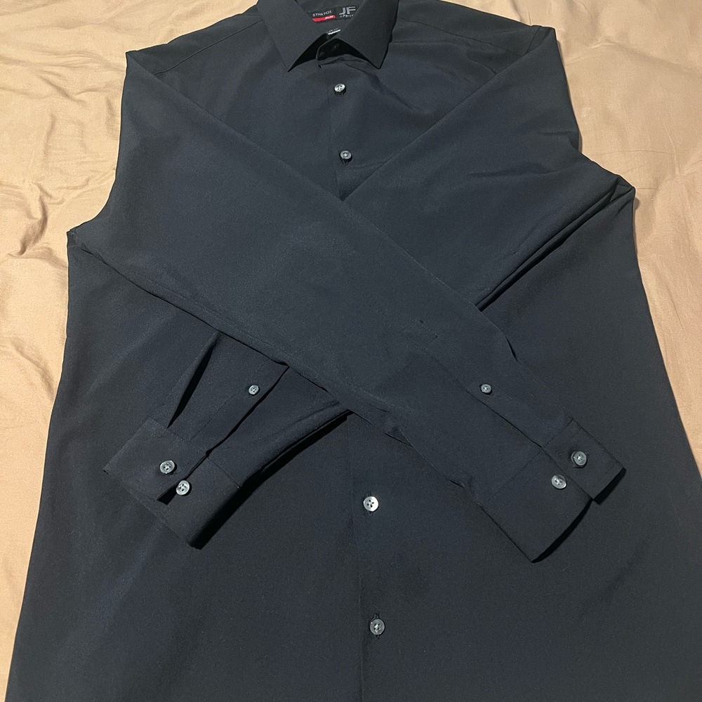 JF J.Ferrar Black Dress Shirt Cotton Blend Formal